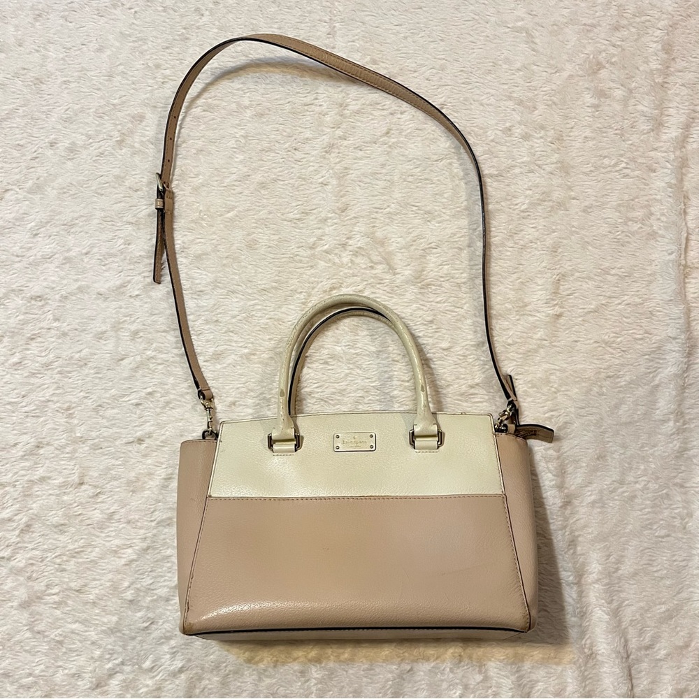 Kate Spade White and Pink Leather Cross Body Purse with Detachable Strap